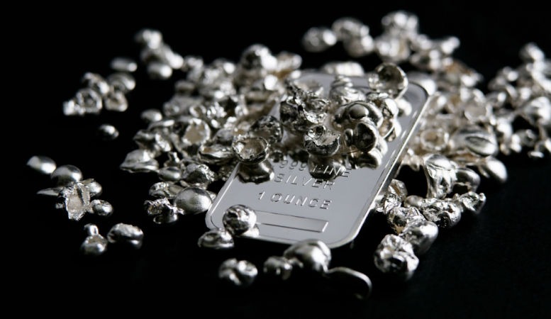 pure silver granules and silver bar