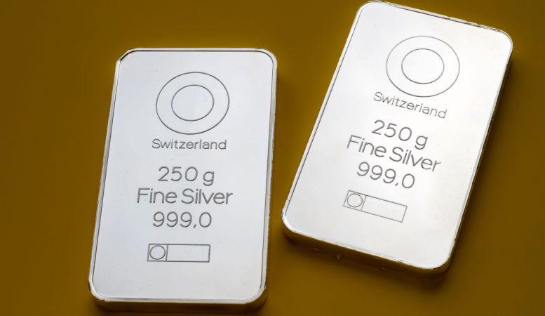 two minted silver bars weighing 250 grams each