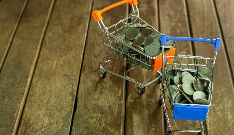 silver coins in two shopping cart