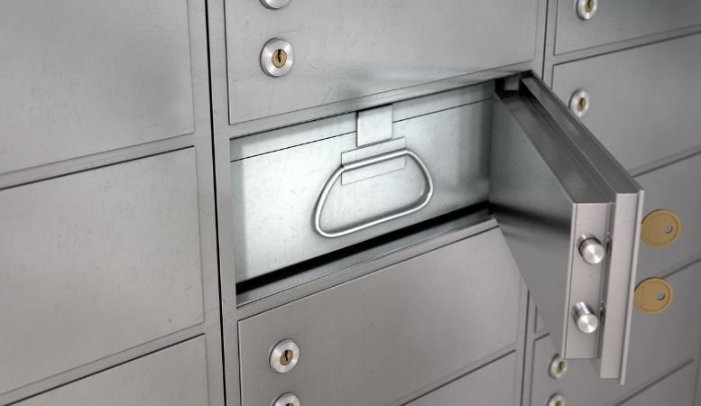 open safety deposit box in high security vaulting facility